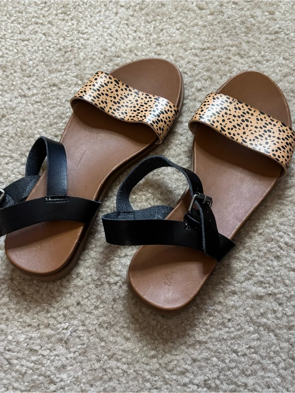 Universal Thread Leopard Print and Black Strap Sandals